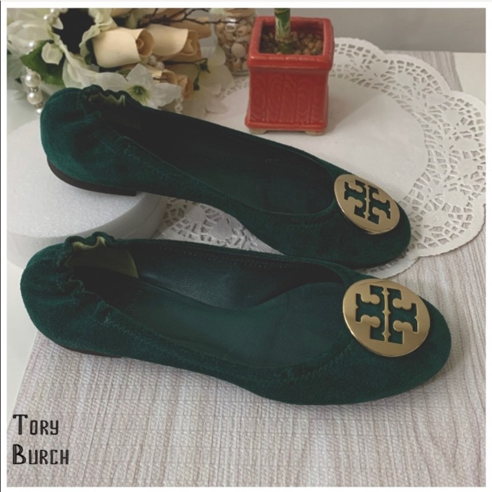 🔥2x HP🔥Tory Burch Suede Emerald Green Reva Flats